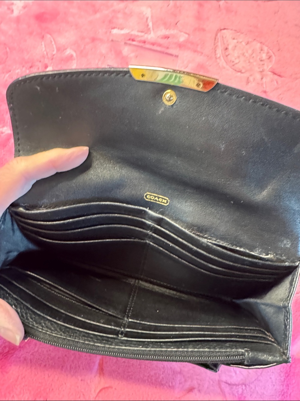 Coach Soft Black Leather Slim Flap Wallet — Multiple Pockets, Zip Interior - Picture 9 of 12